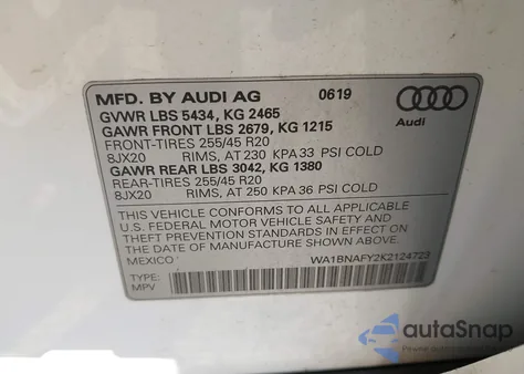 2019 Audi Q5 45 Premium from USA, damaged, VIN WA1BNAFY2K2124723